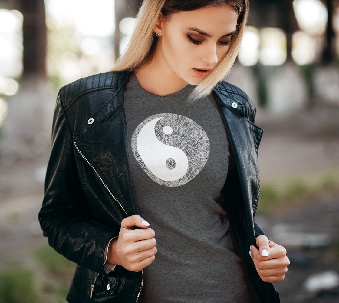 Grey and white swirls doodles Yin Yang Women's Tee preview #2