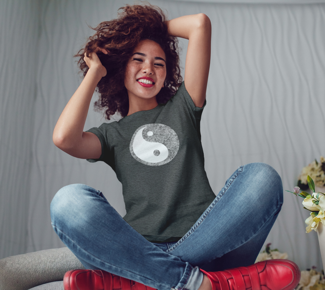 Grey and white swirls doodles Yin Yang Women's Tee preview #3
