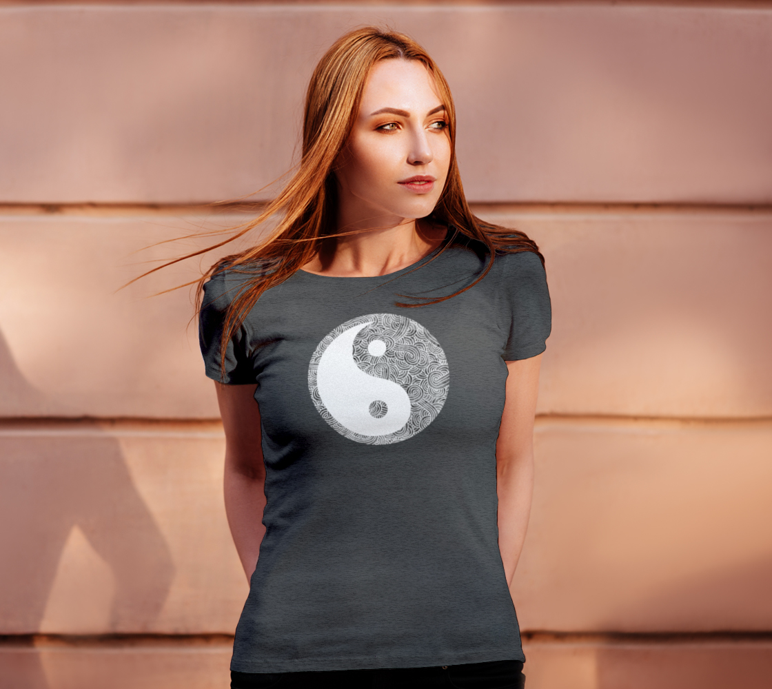 Grey and white swirls doodles Yin Yang Women's Tee preview #4