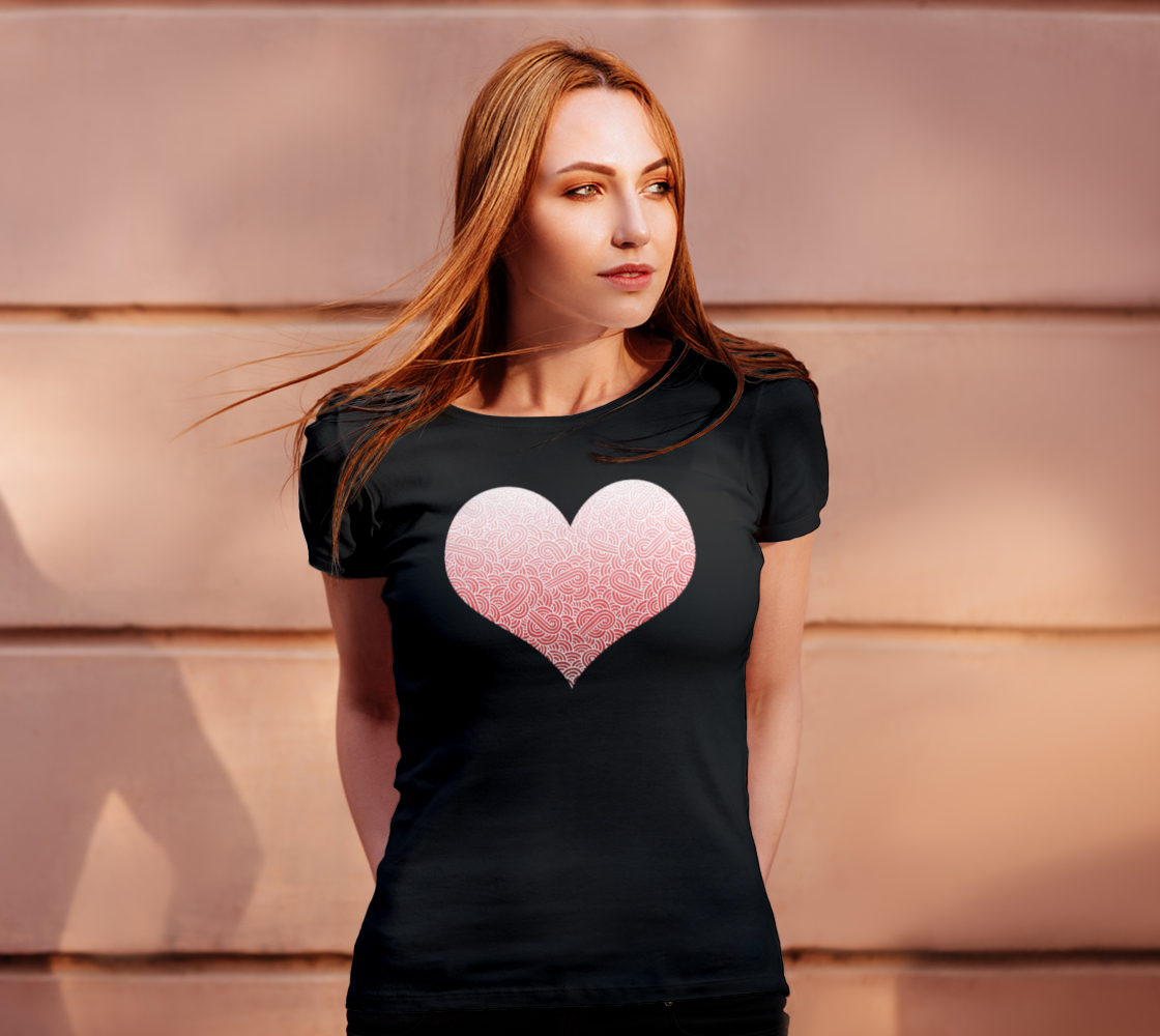 Ombré red and white swirls doodles heart Women's Tee preview #4