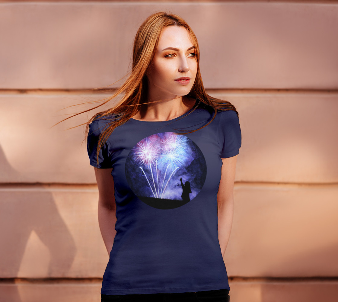 Blue and pink fireworks Women's Tee preview #4