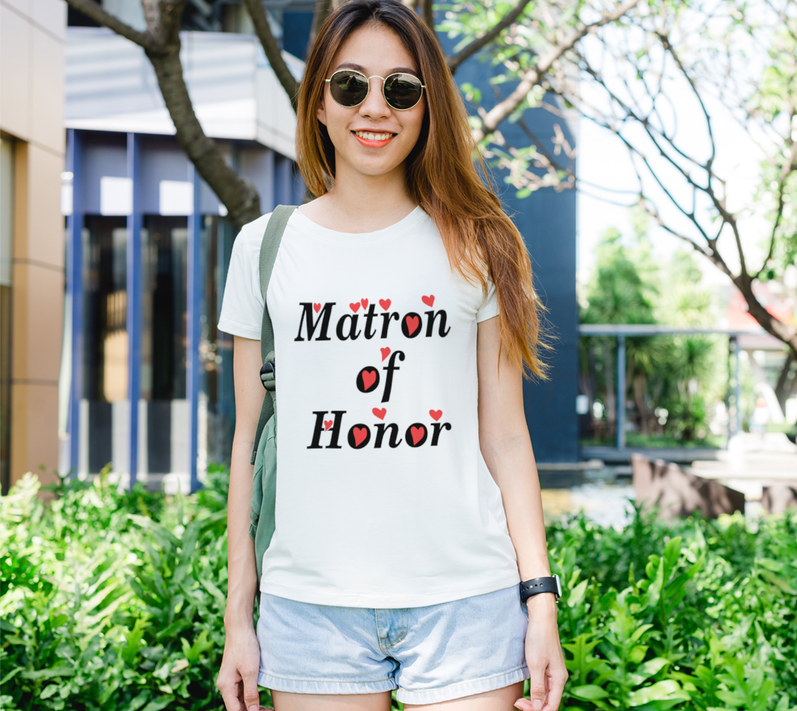 Aperçu de Matron of Honor with Red Hearts, Black T-Shirt