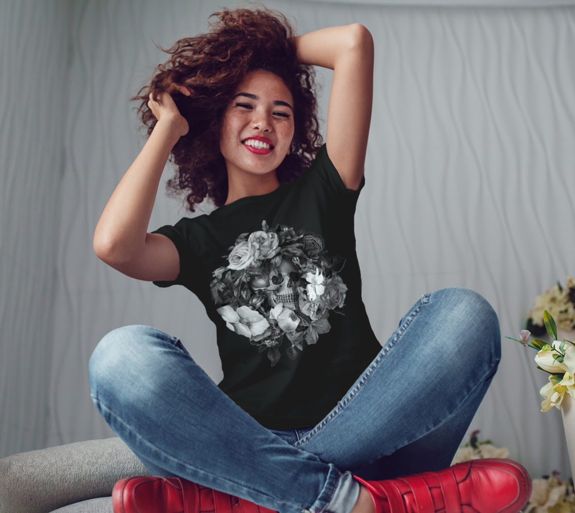Skull Floral Memento Ladies T-Shirt preview #3