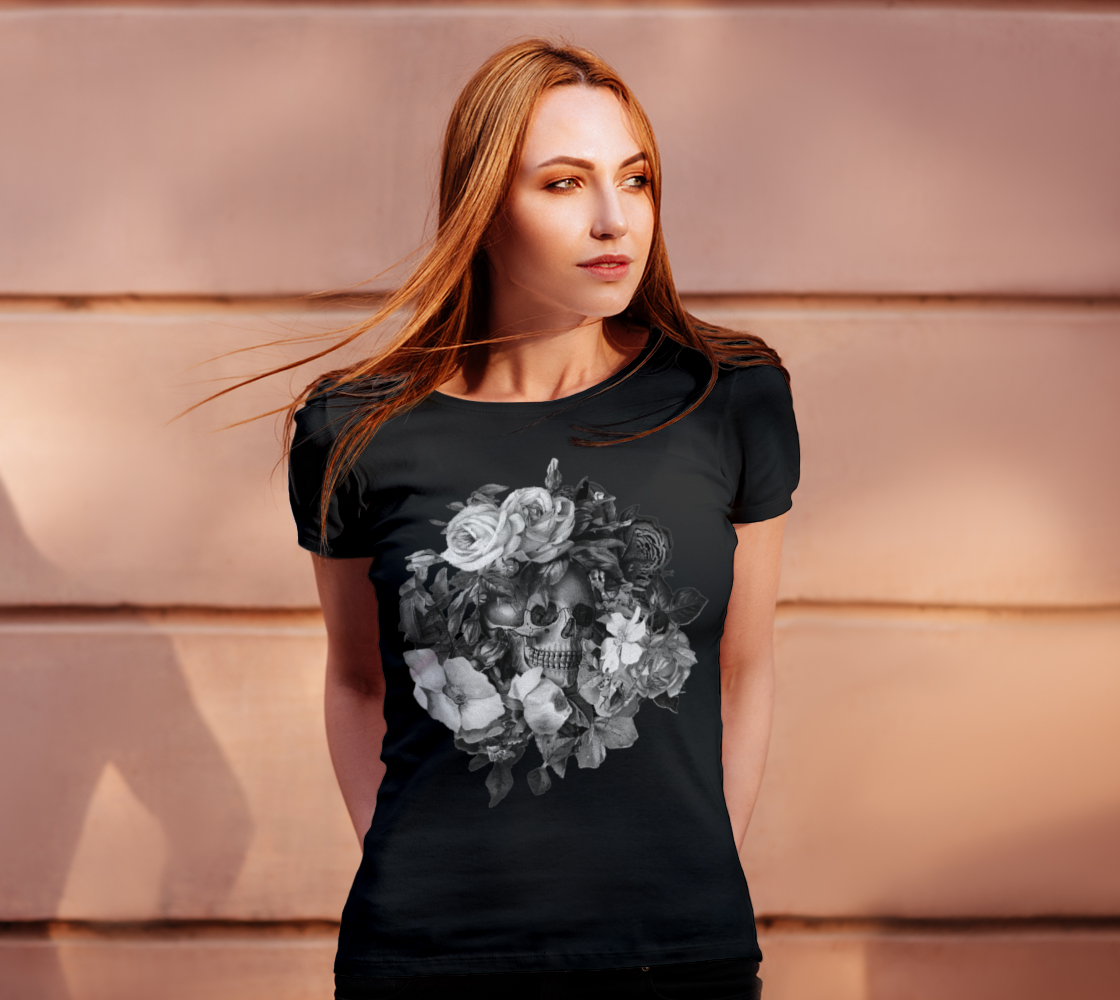 Skull Floral Memento Ladies T-Shirt preview #4