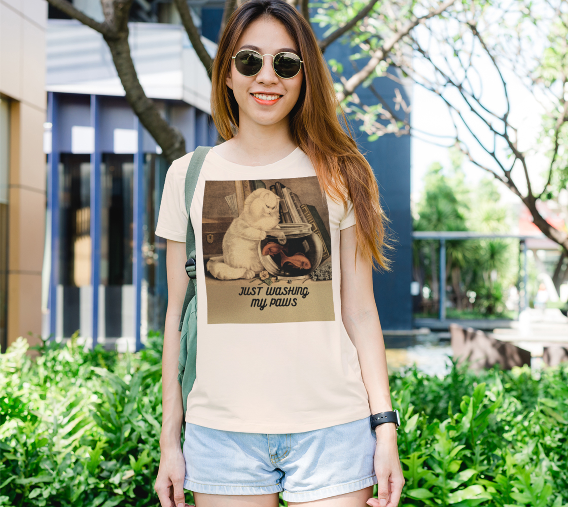 Vintage Cat with Paws in Fishbowl Washing My Paws Women's Tee, AOWSGD preview