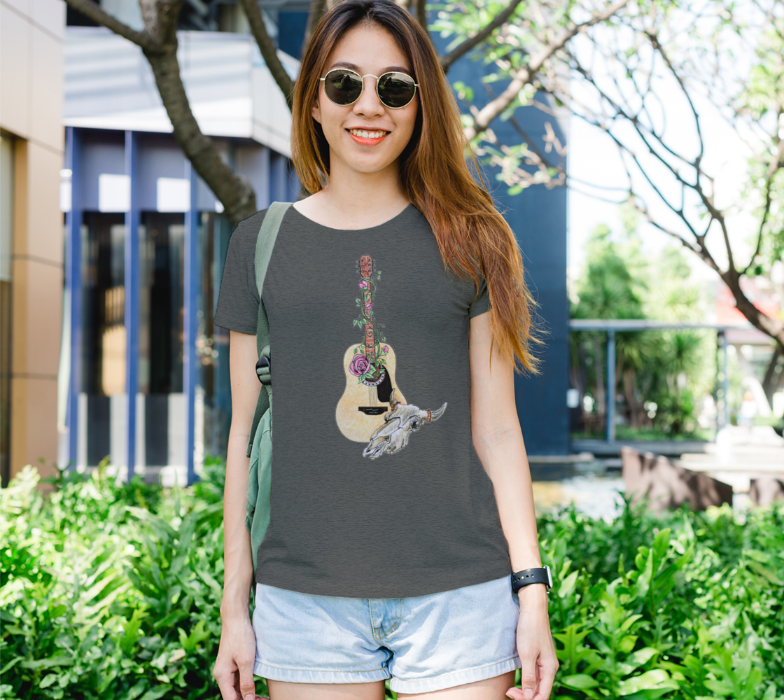 Aperçu de Western Guitar Rose Vine and Steer Skull Graphic #1