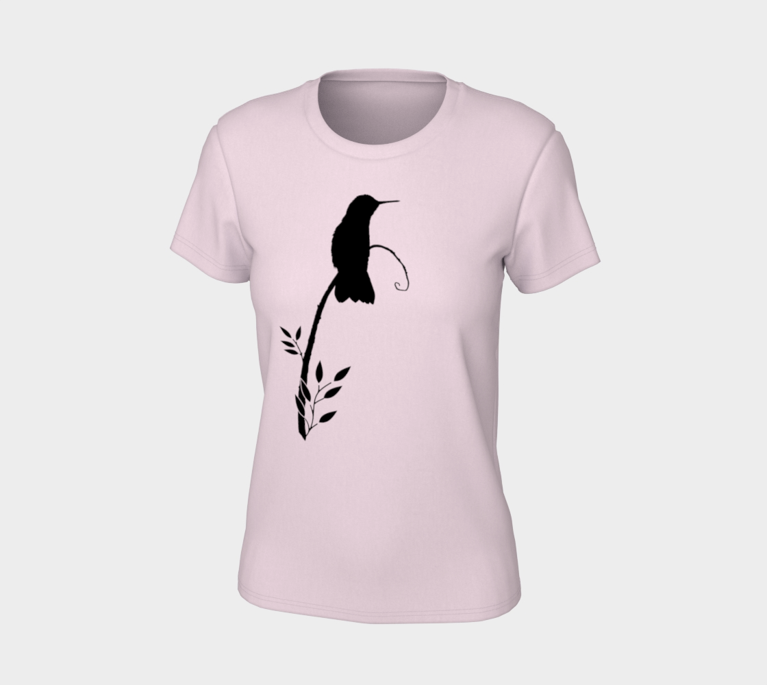 Hummingbird on Branch and Leaves Silhouette Black Miniature #8