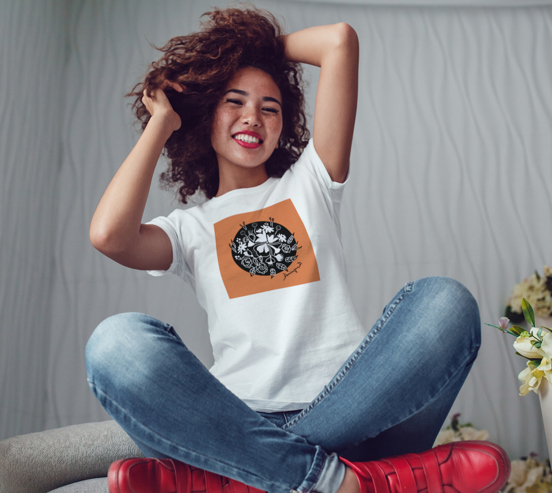 T-shirt femme, floral sur orange preview #3