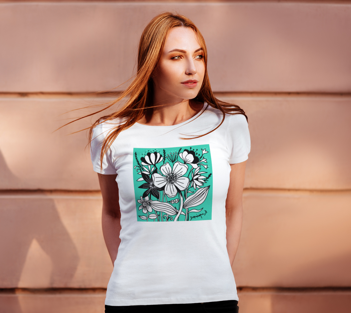 T-shirt femme floral sur turquoise  preview #4