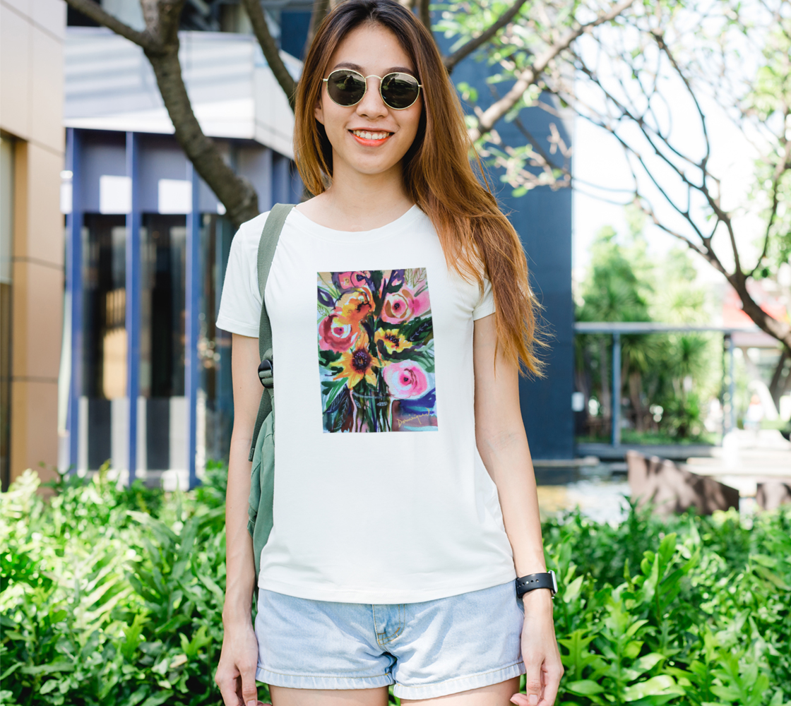 T-shirt femme, aquarelle florale  3D preview