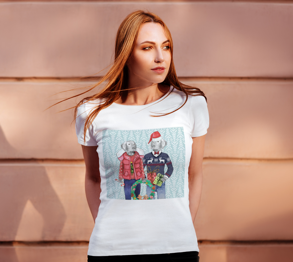 WEIMARANER XMAS SWEATER COUPLE Tee preview #4