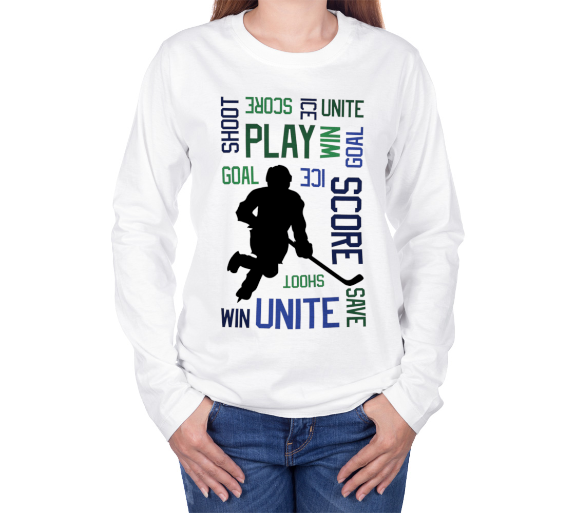 Aperçu de For the Love of Hockey Long Sleeve T-shirt - Blue and Green #3