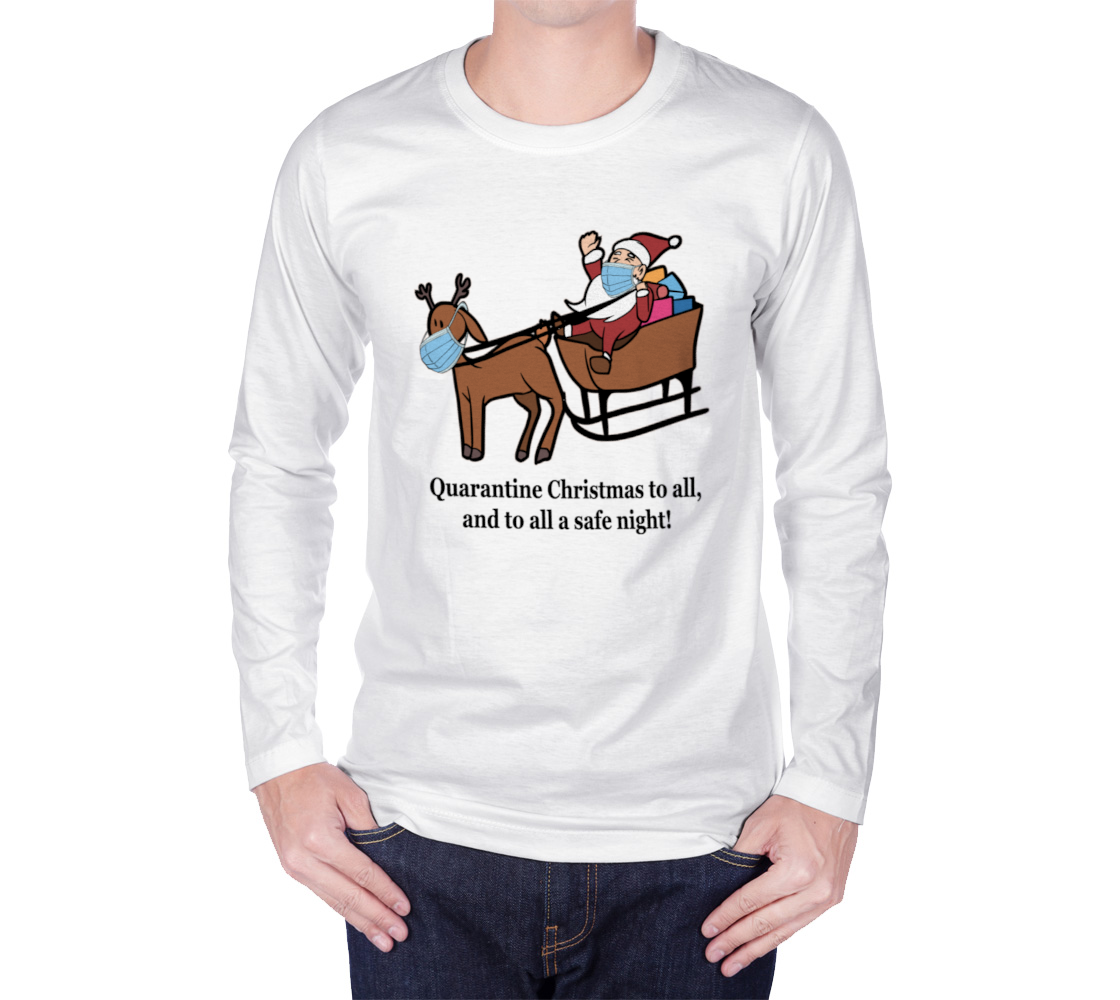 Aperçu de Santa Claus, Reindeer, & Quarantine Christmas Long Sleeve T-Shirt, AWSD