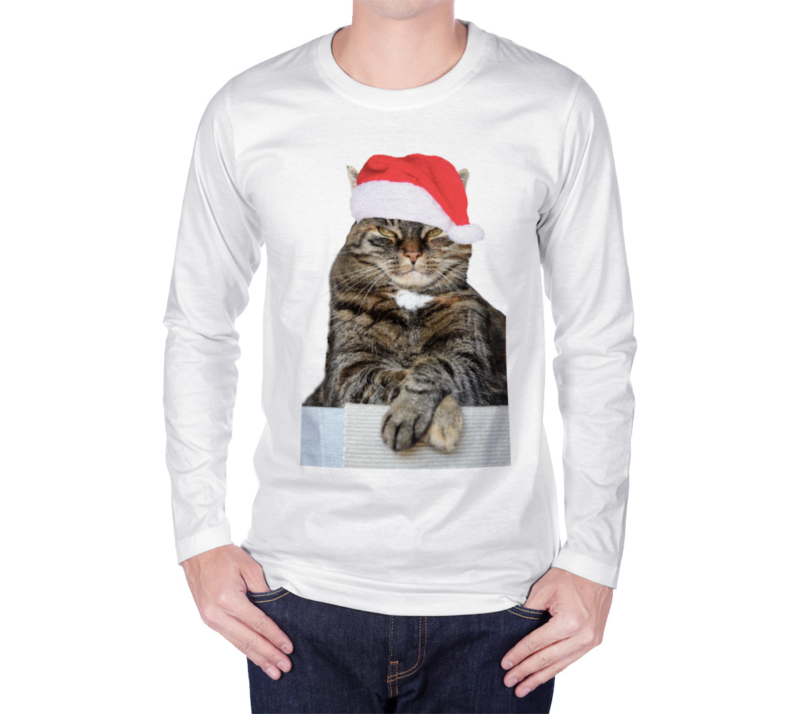 Aperçu de Christmas Cat Photo in Santa Hat LG Sleeve Tee, AWSD