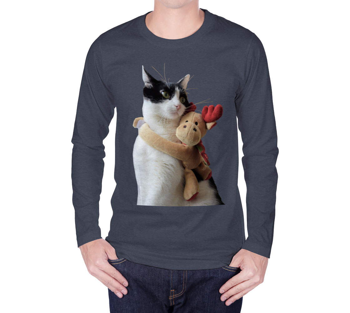 Aperçu de White and Black Cat Reindeer Christmas Toy Lg Sleeve Tee, AWSD