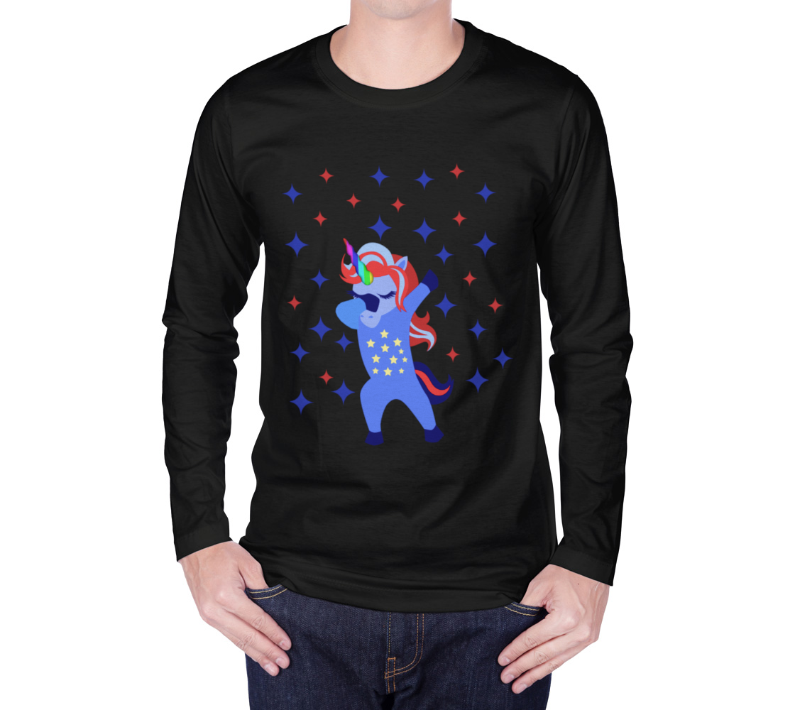 Aperçu de Dabbing American Unicorn with Stars Long Sleeve T-Shirt, AWSD