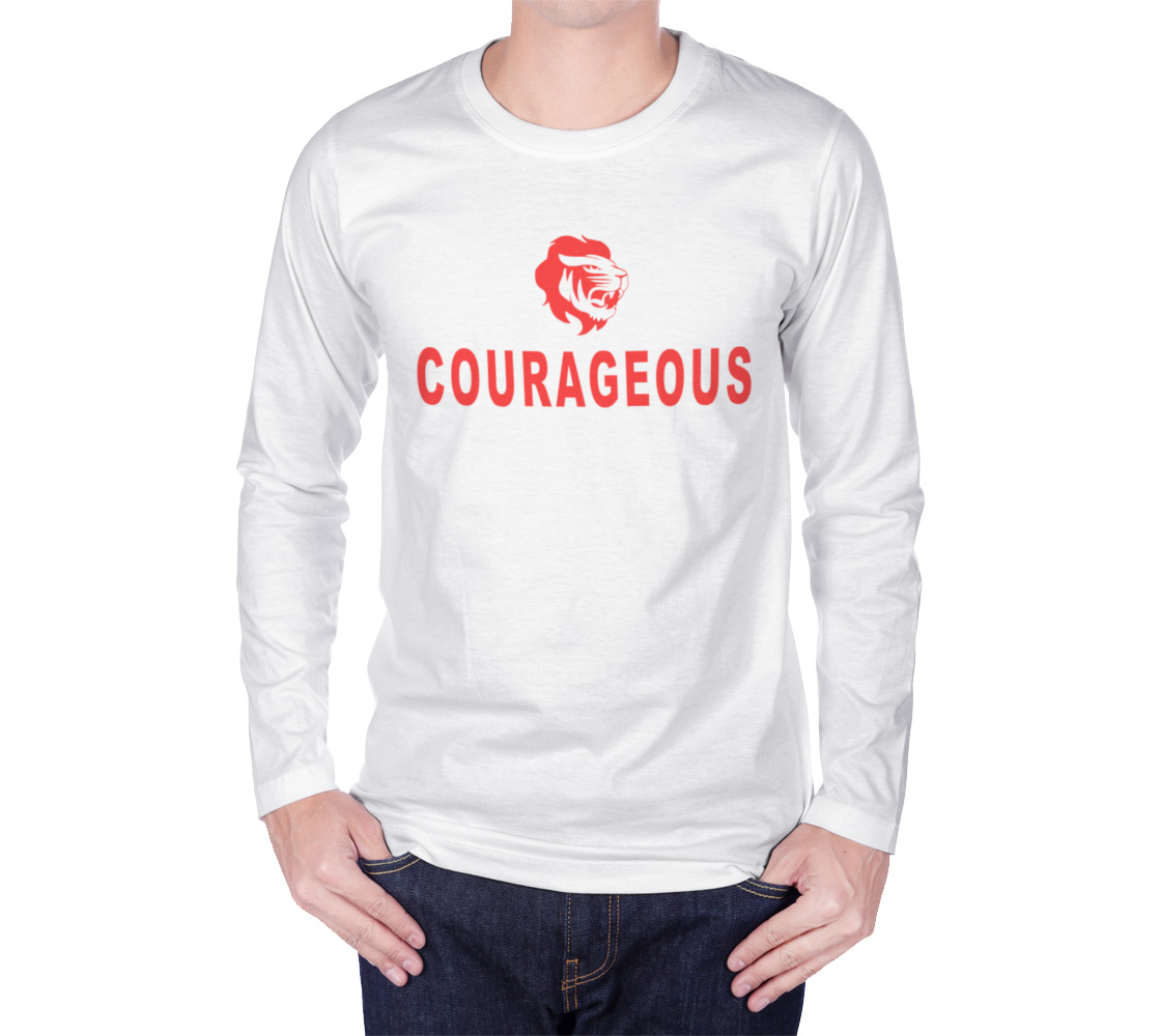 Red color lion and courageous text long sleeve t-shirt preview
