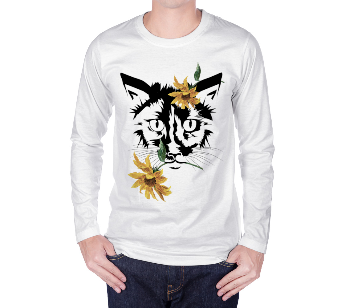 Cat with Sunflowers in Black preview