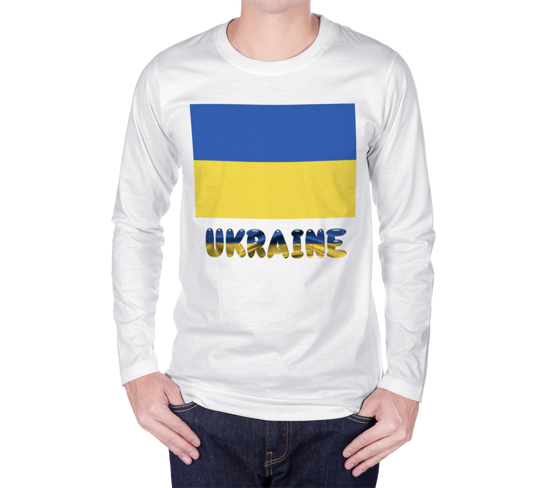 Aperçu de Ukraine Flag Text Blue and Yellow Long Sleeve Shirt, AWSSG