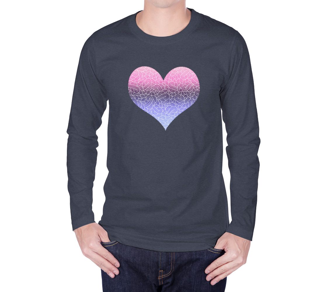 Ombré omnisexual flag and white swirls doodles heart Long Sleeve T-Shirt preview