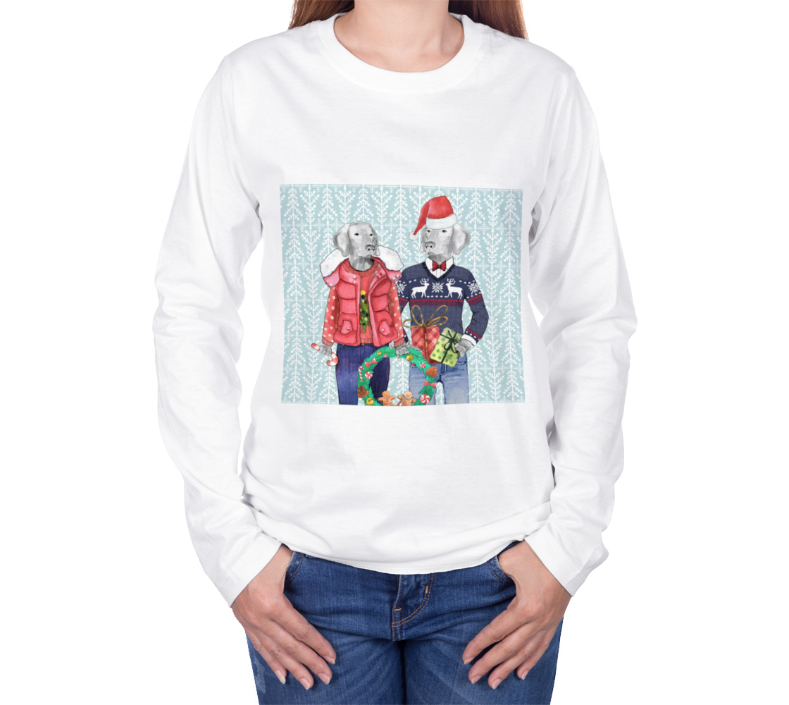 WEIMARANER XMAS SWEATER COUPLE long sleeve tee preview #3