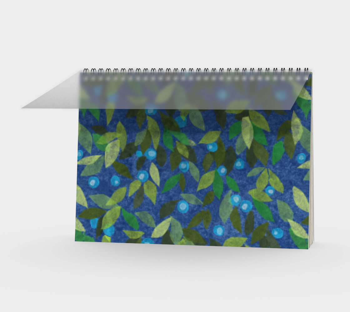 Blue Berries Green Leaves Simple Botanica Floral Pattern Spiral Notebook preview