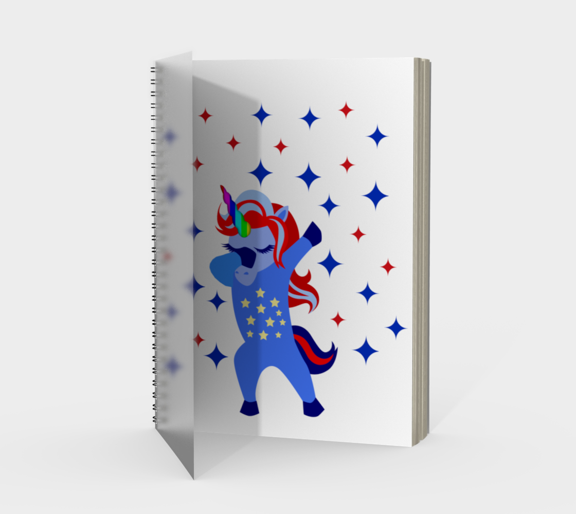Aperçu de Dabbing American Unicorn Stars Spiral Notebook, AWSD