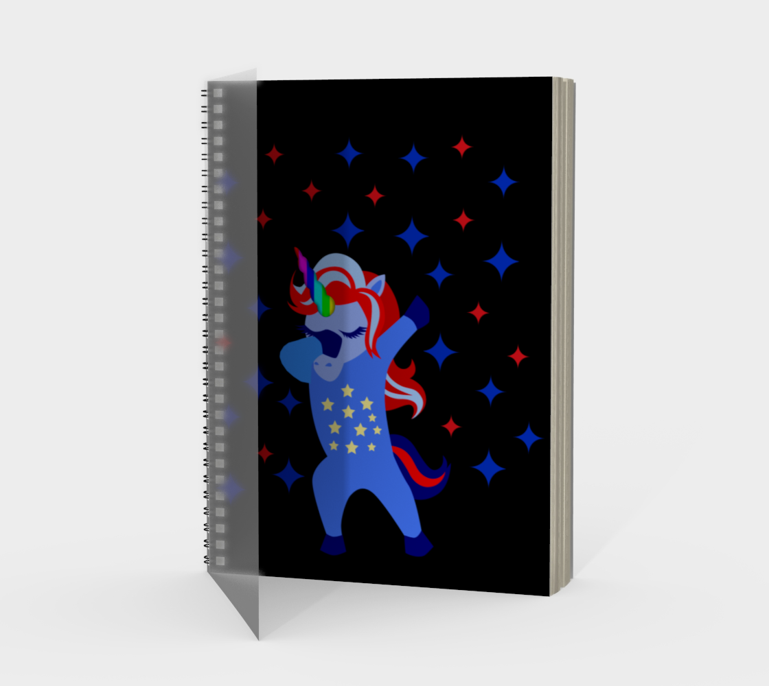 Aperçu de Dabbing American Unicorn Stars Black Spiral Notebook, AWSD