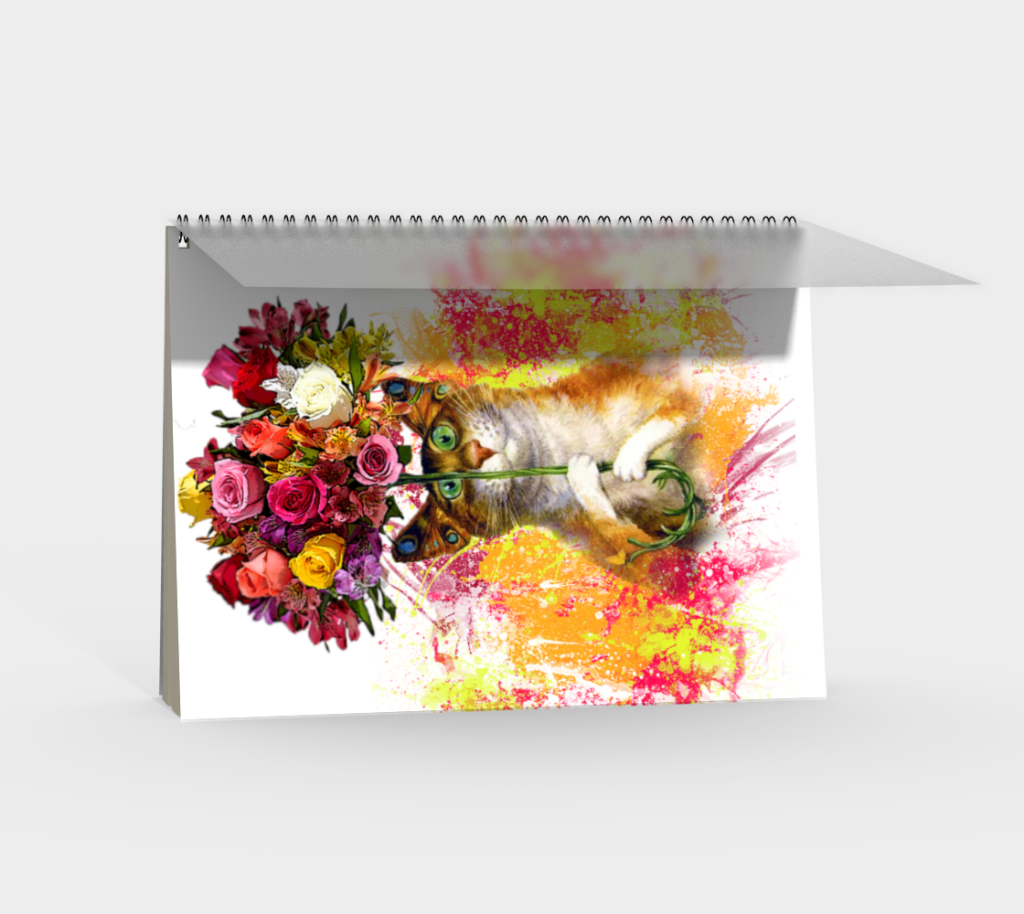 A cat with a huge bouquet of flowers. Bright colors. The poet Cat thumbnail #3