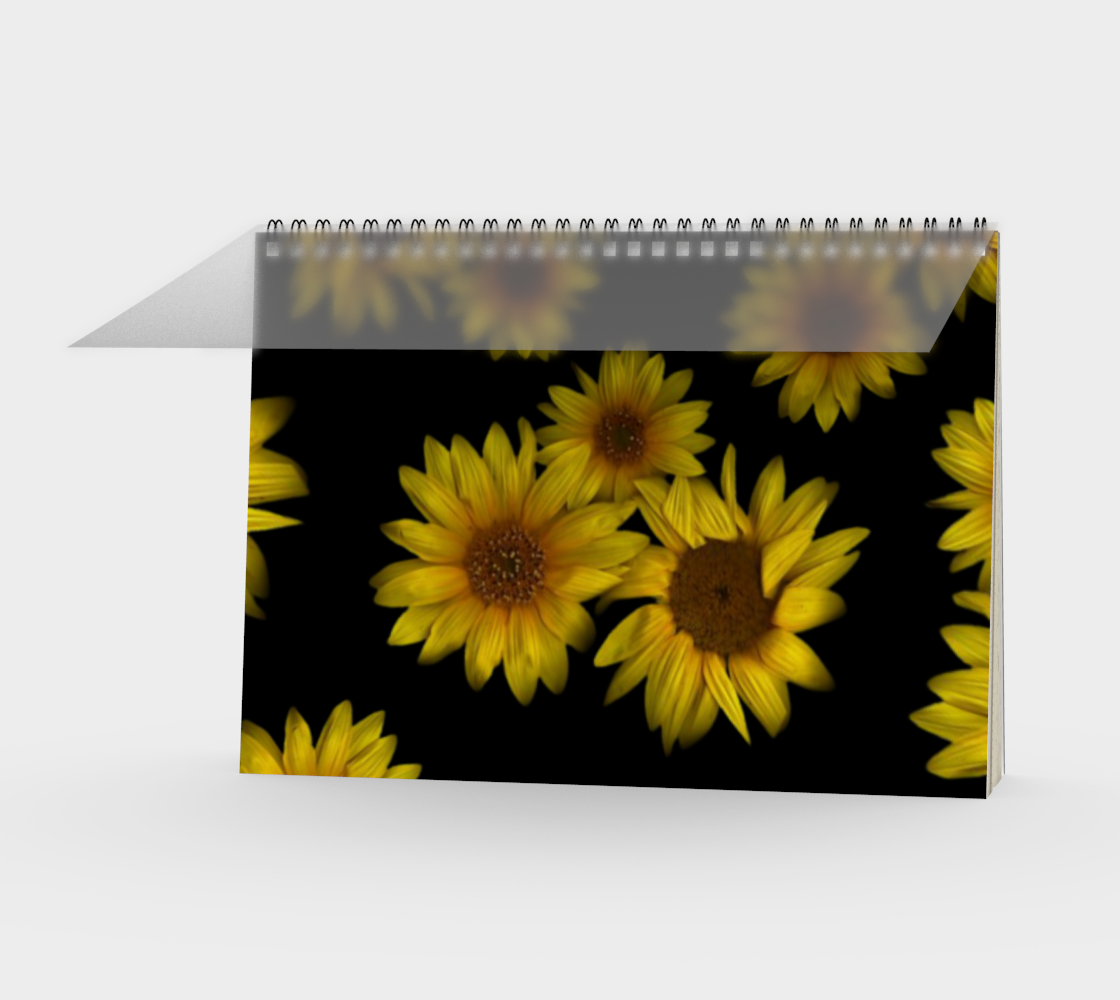 Aperçu de Spiral Notebook * Yellow Sunflowers on Black * Drawing Pad * Sketch Book * Plain Paper * Triple Sunflower