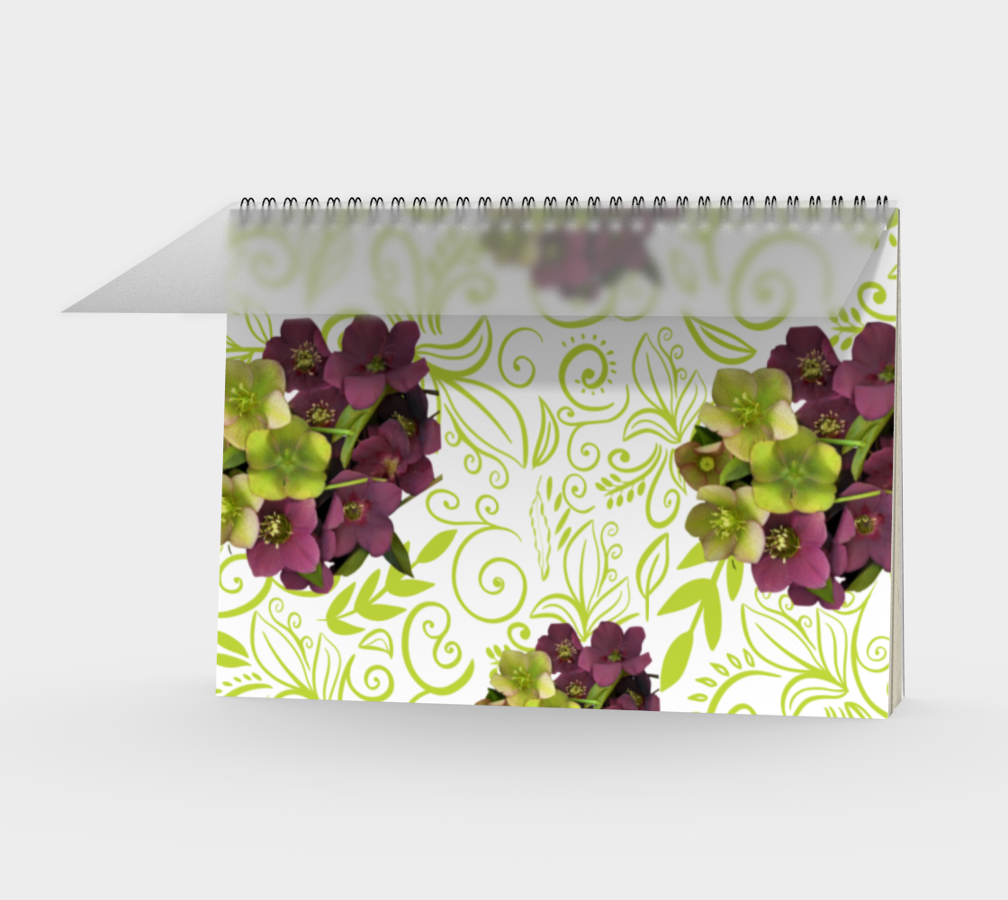 Aperçu de Spiral Notebook * Abstract Floral Garden Journal * Art Paper Pad * Artist Sketch Book * Purple Green Hellebore Green Swirl