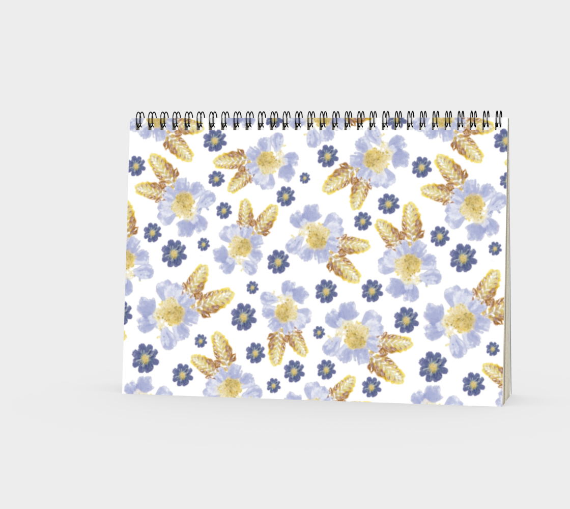 Spiral Notebook * Abstract Floral Garden Journal * Art Paper Pad * Artist Sketch Book * Blue Cosmos Crocosmia Flowers Watercolor Impressions Design Miniature #4