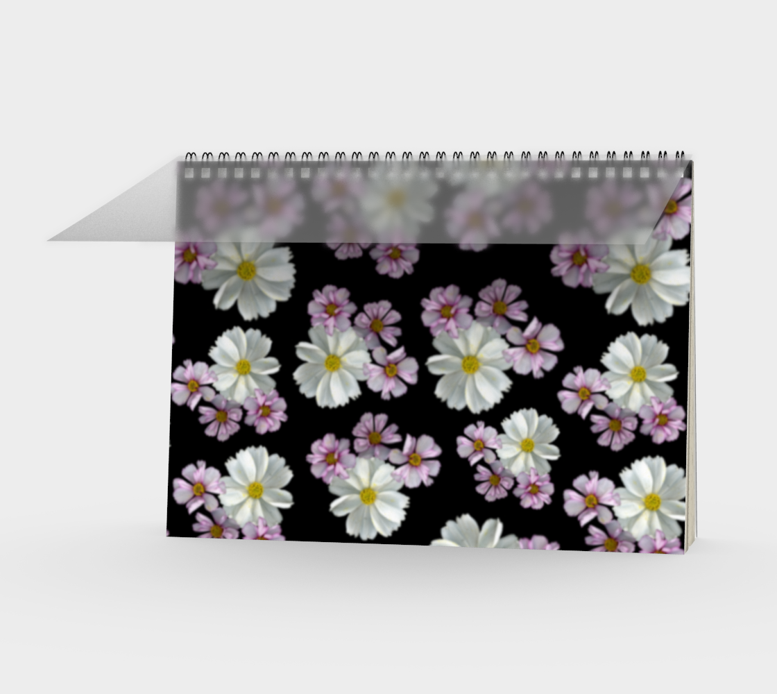 Spiral Notebook * Abstract Floral Garden Journal * Art Paper Pad * Artist Sketch Book * Pink Purple White Cosmos Flower Blossoms preview