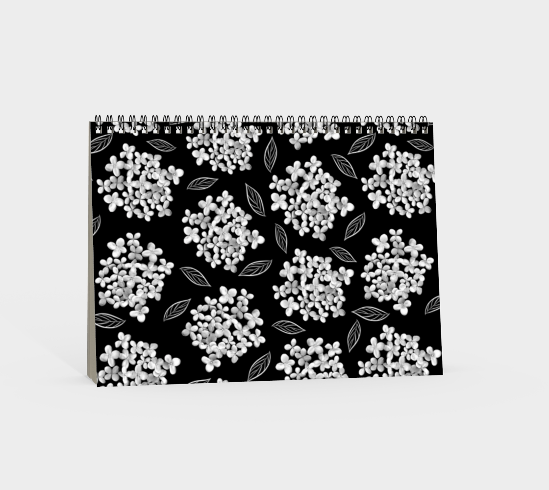 Aperçu de Spiral Notebook * Abstract Floral Garden Journal * Art Paper Pad * Artist Sketch Book * White Hydrangea on Black * Pristine #4