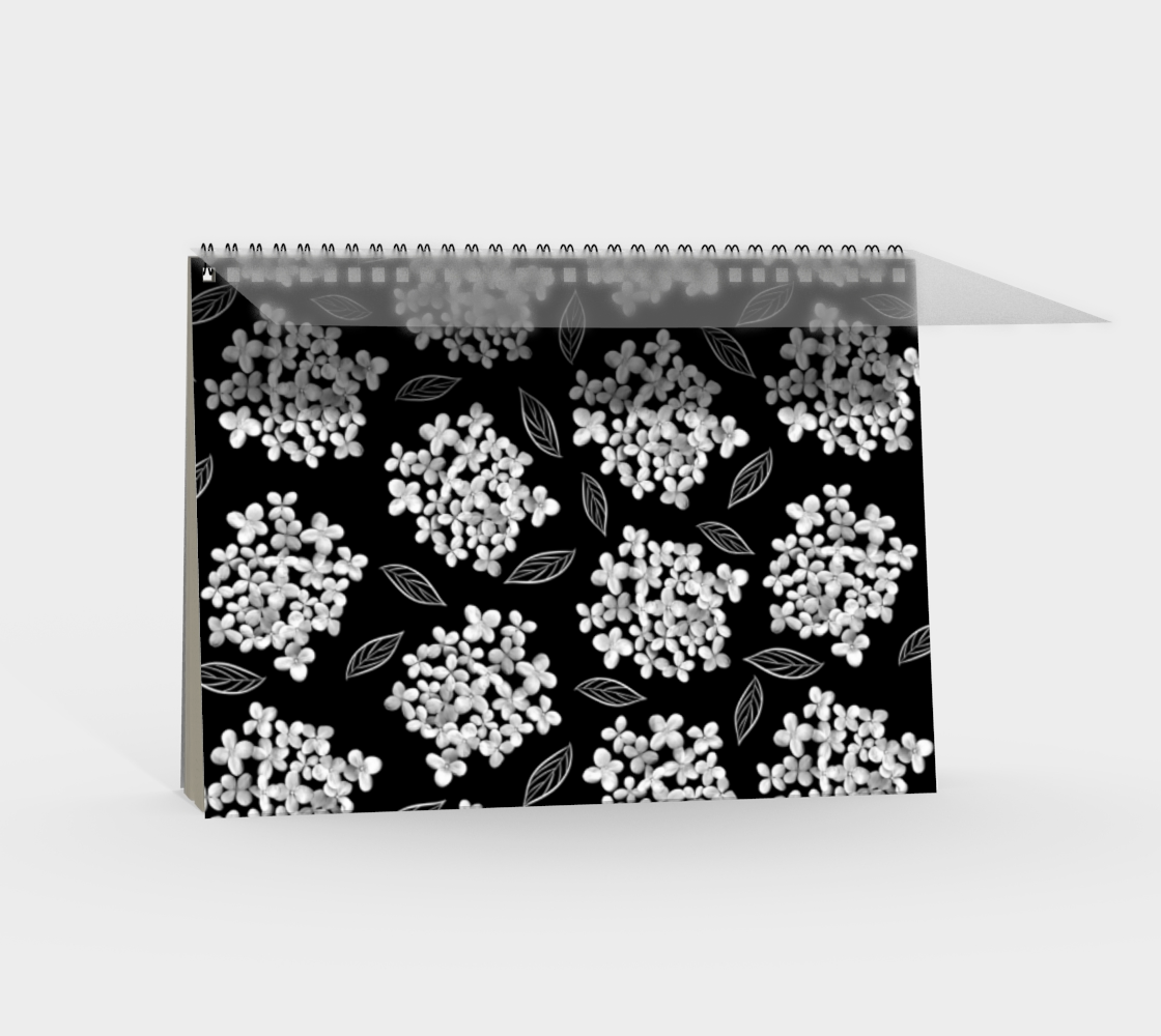 Spiral Notebook * Abstract Floral Garden Journal * Art Paper Pad * Artist Sketch Book * White Hydrangea on Black * Pristine Miniature #3