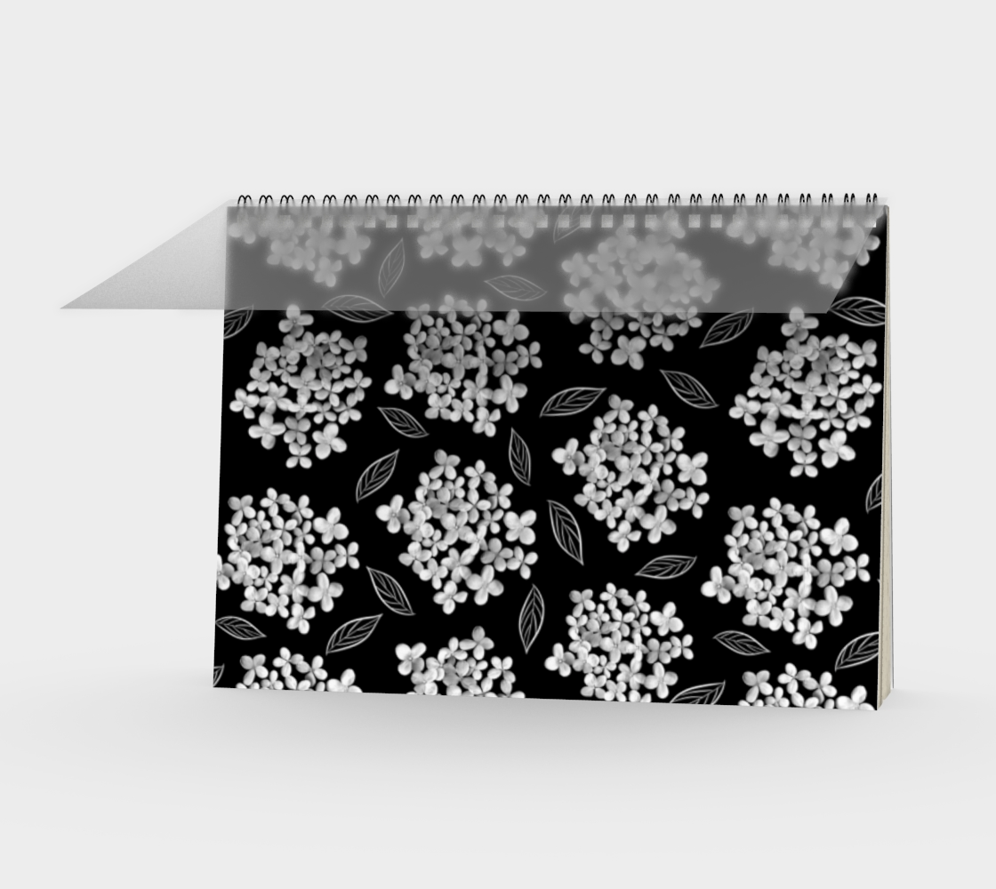 Aperçu de Spiral Notebook * Abstract Floral Garden Journal * Art Paper Pad * Artist Sketch Book * White Hydrangea on Black * Pristine