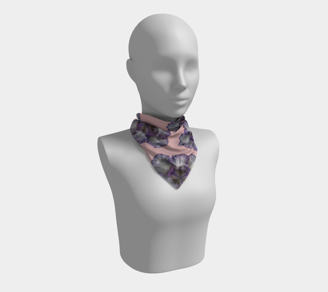 Aperçu de Square Scarf * Purple Iris on Pink Sheer Silk or Poly Scarves * Floral Neck Scarfs