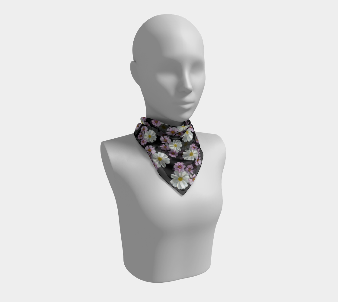 Square Scarf * Abstract Floral Pink Black Silk Scarves * Pink Purple White Cosmos Blossoms preview