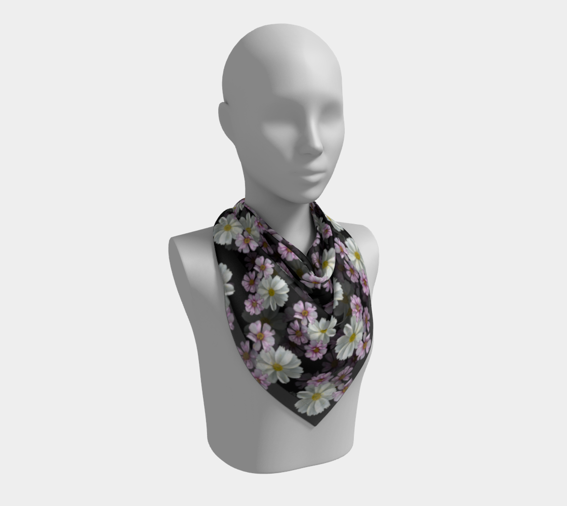 Aperçu de Square Scarf * Abstract Floral Pink Black Silk Scarves * Pink Purple White Cosmos Blossoms #2