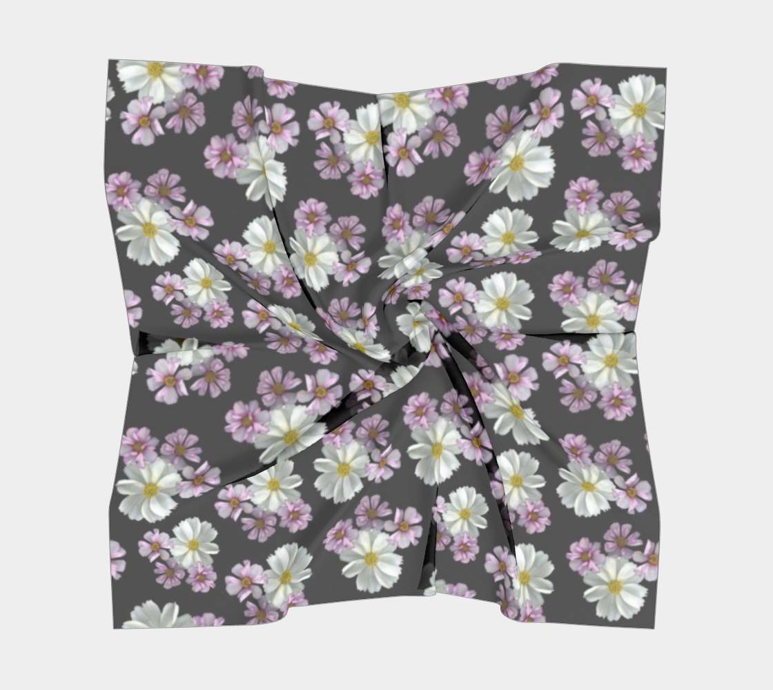 Aperçu de Square Scarf * Abstract Floral Pink Black Silk Scarves * Pink Purple White Cosmos Blossoms #5