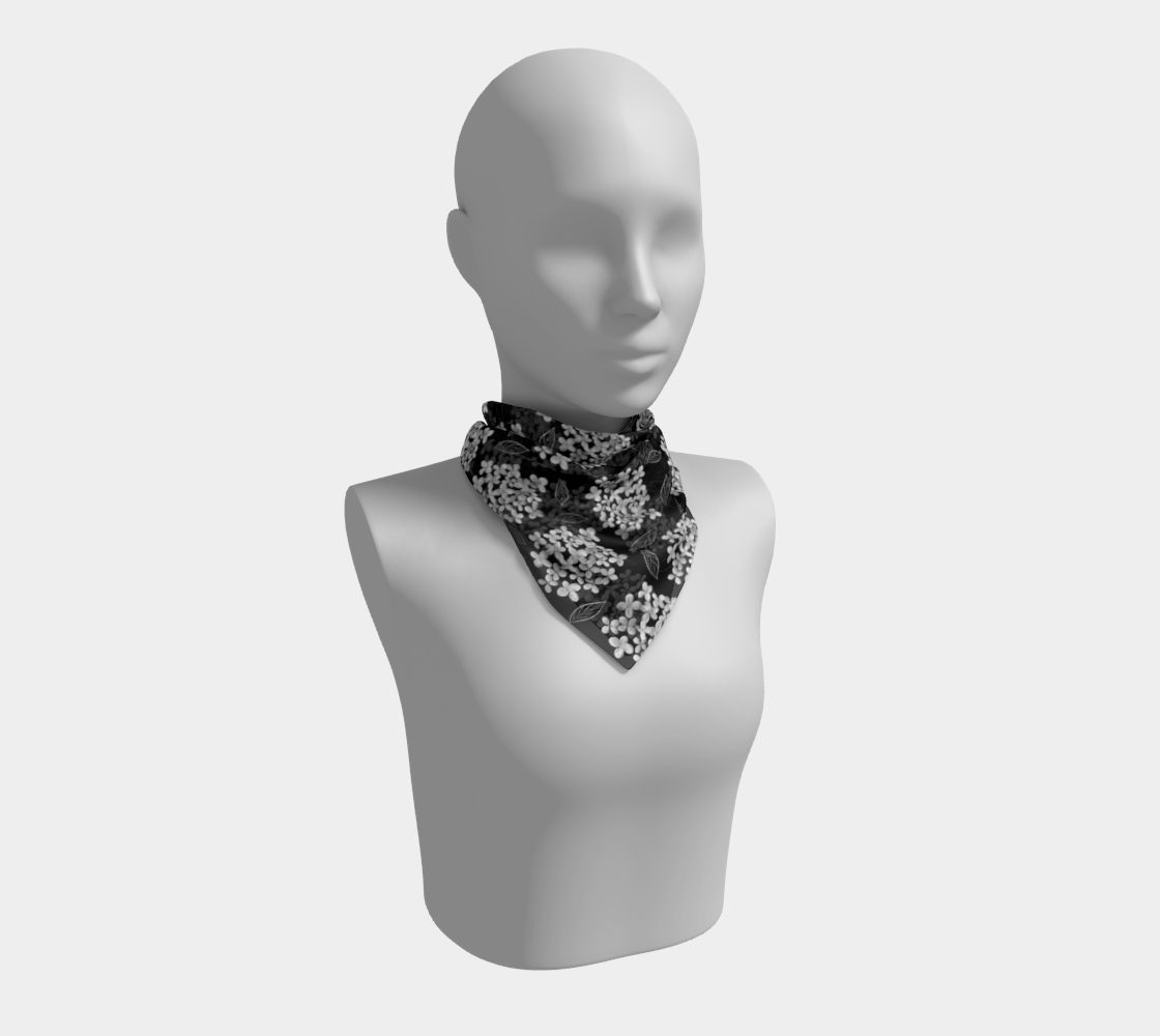 Aperçu de Square Scarf * Abstract Floral Silk Scarves *  White Hydrangea on Black * Pristine