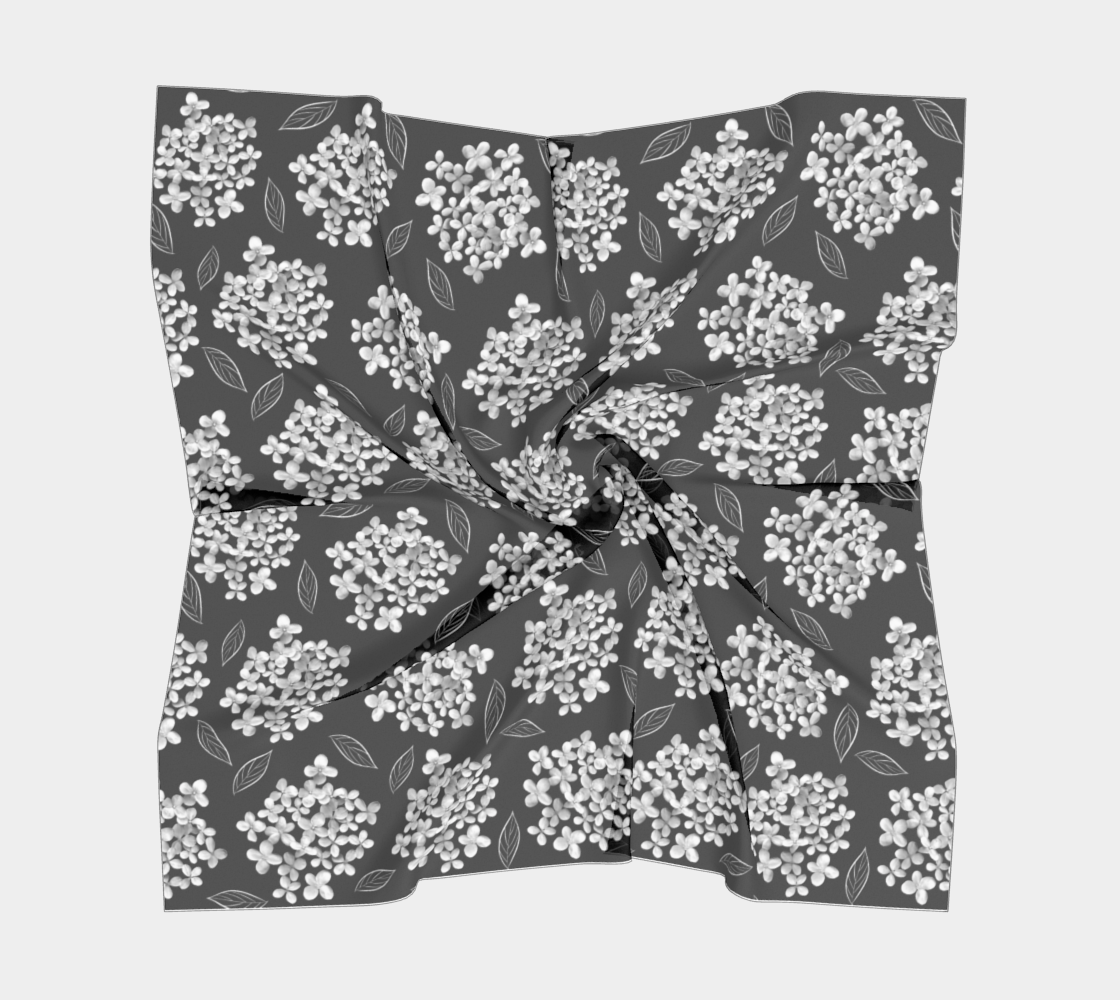 Square Scarf * Abstract Floral Silk Scarves *  White Hydrangea on Black * Pristine Miniature #6
