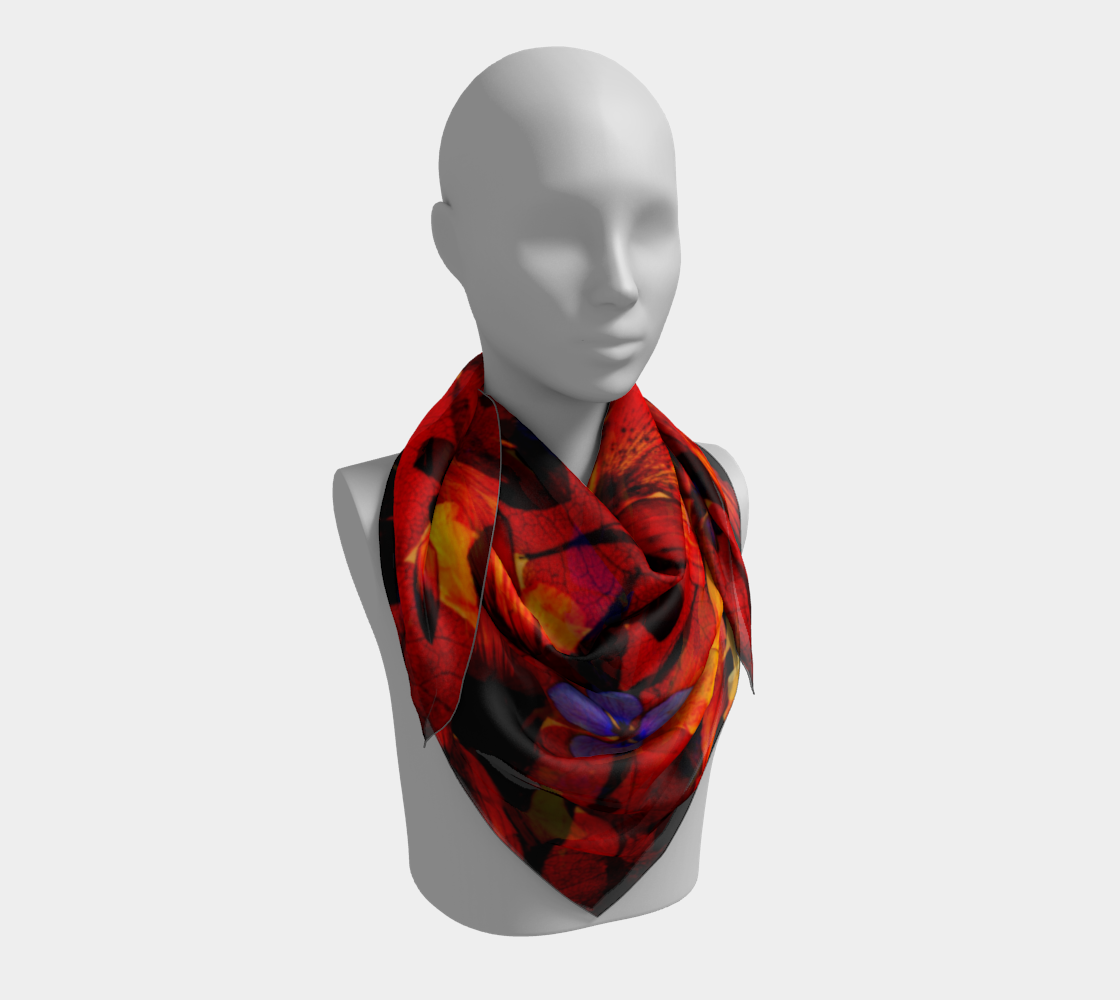 Aperçu de Square Scarf * Abstract Floral Red Yellow Purple Blue Flowered Silk Scarves * Chaos125 #3