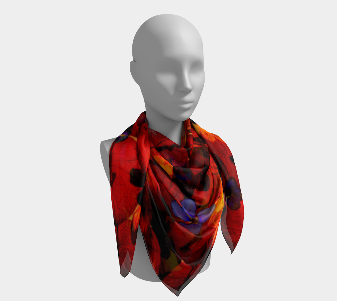 Square Scarf * Abstract Floral Red Yellow Purple Blue Flowered Silk Scarves * Chaos125 Miniature #5