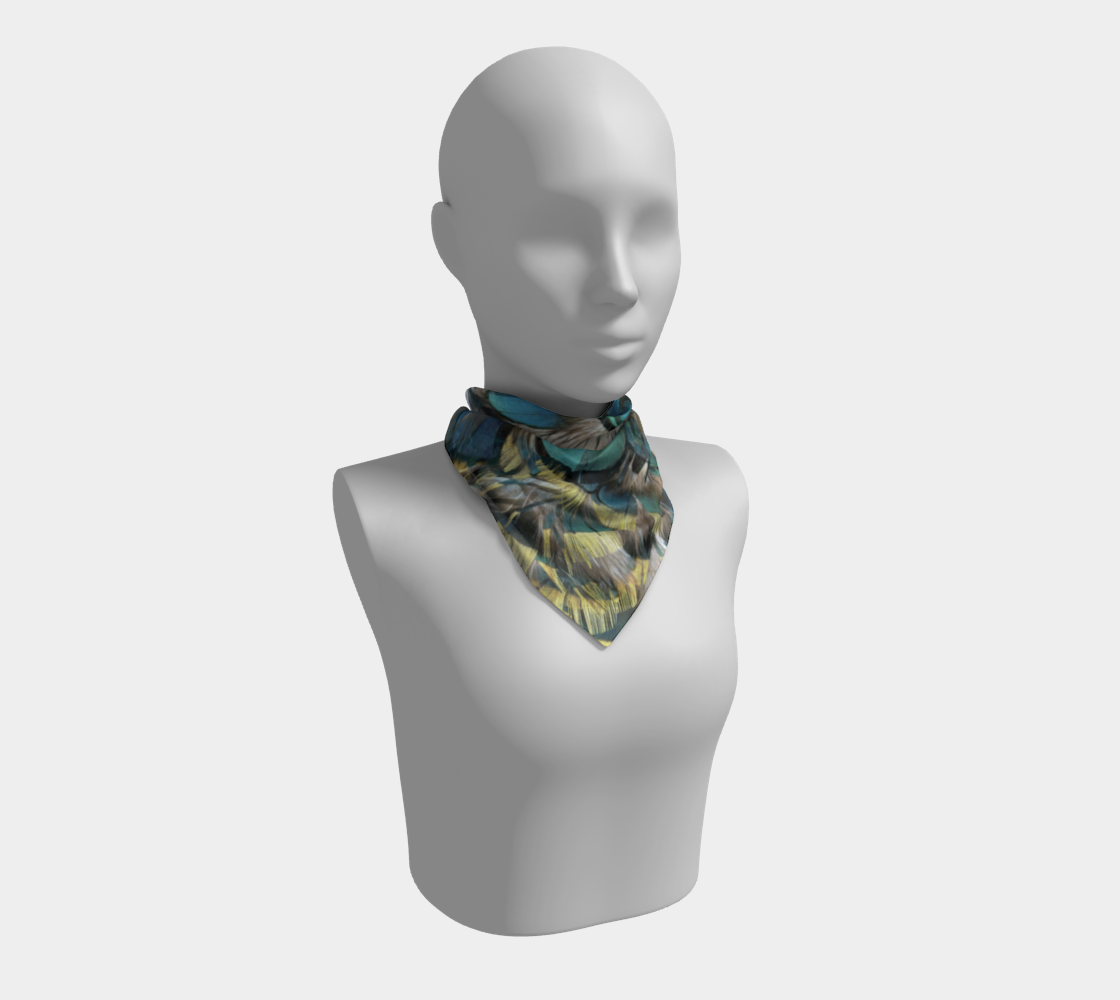 Aperçu de Square Scarf * Blue Grey Yellow Pheasant Feathers on Silk or Poly Scarves