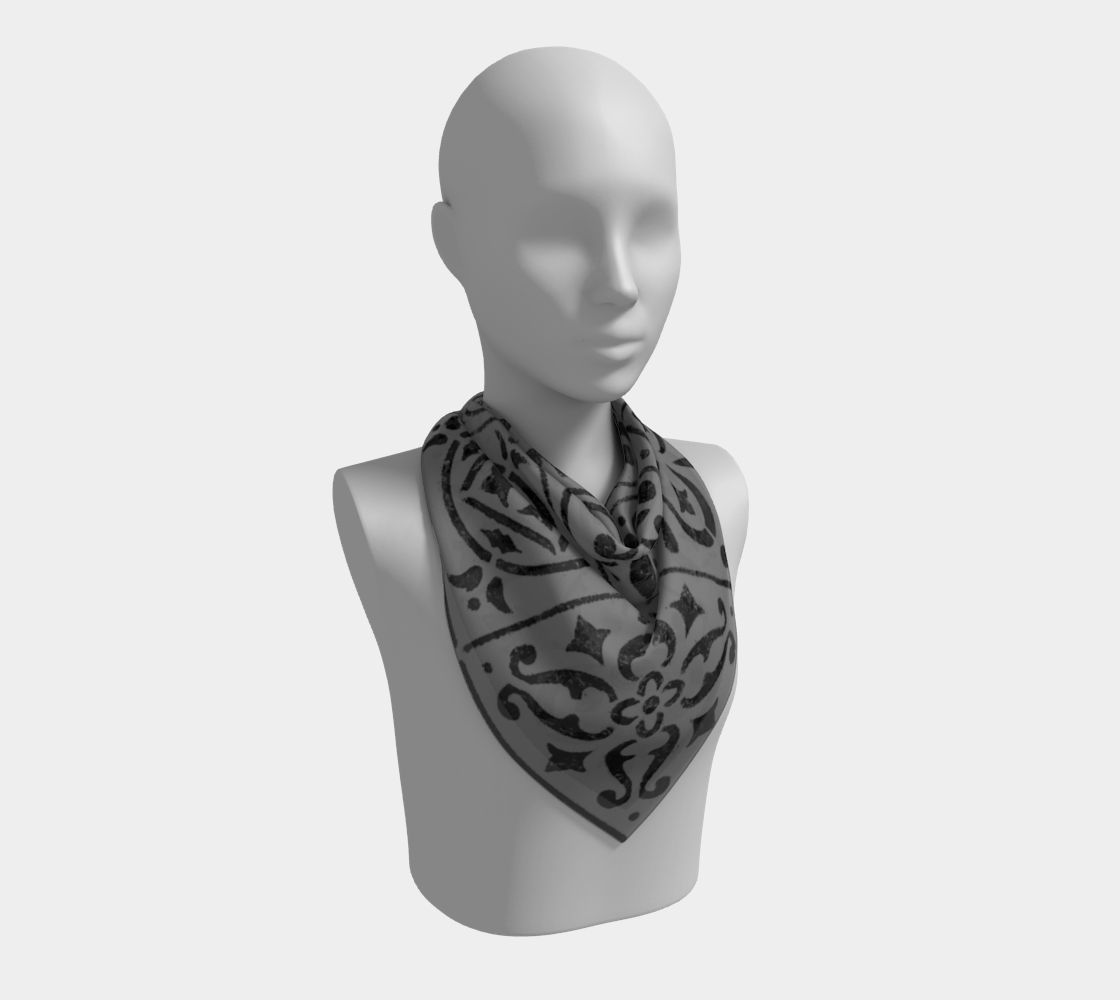 Square Scarf * Abstract Gray Black Moroccan Tile Geometric Print Silk or Poly Scarves preview #2