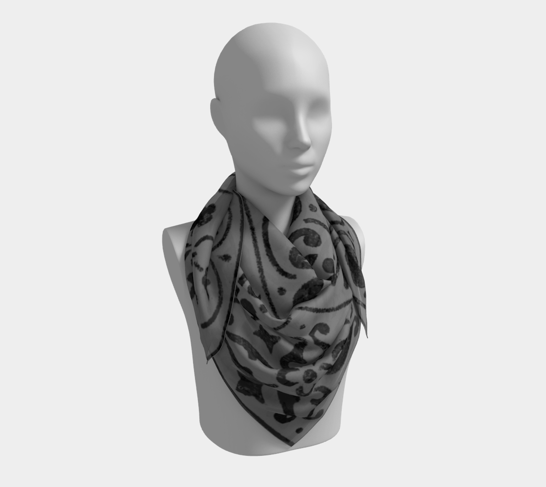 Aperçu de Square Scarf * Abstract Gray Black Moroccan Tile Geometric Print Silk or Poly Scarves #3