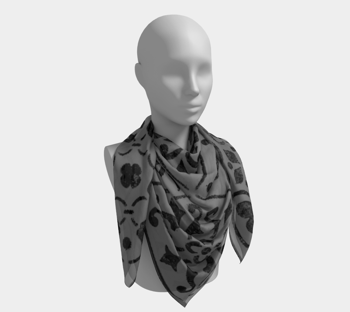 Aperçu de Square Scarf * Abstract Gray Black Moroccan Tile Geometric Print Silk or Poly Scarves #4