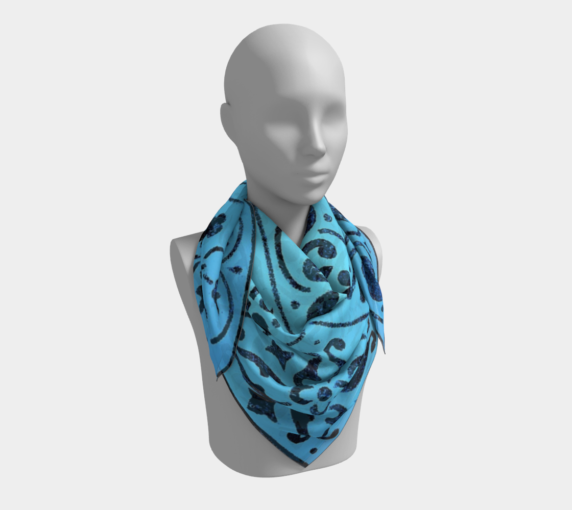 Aperçu 3D de Square Scarf * Blue Moroccan Tile Print Silk or Poly Scarves * Geometric Abstract Design Neck Scarf for Women