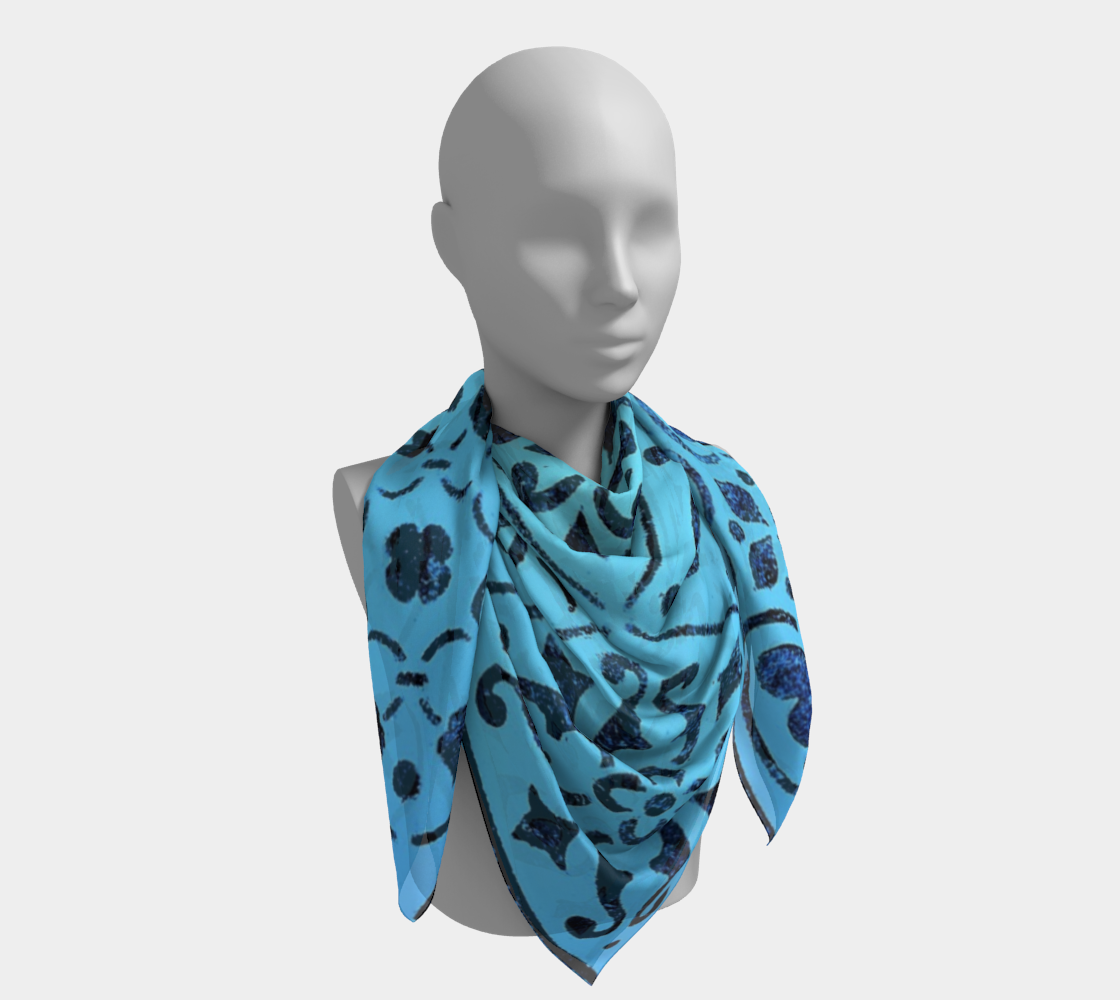 Square Scarf * Blue Moroccan Tile Print Silk or Poly Scarves * Geometric Abstract Design Neck Scarf for Women Miniature #5